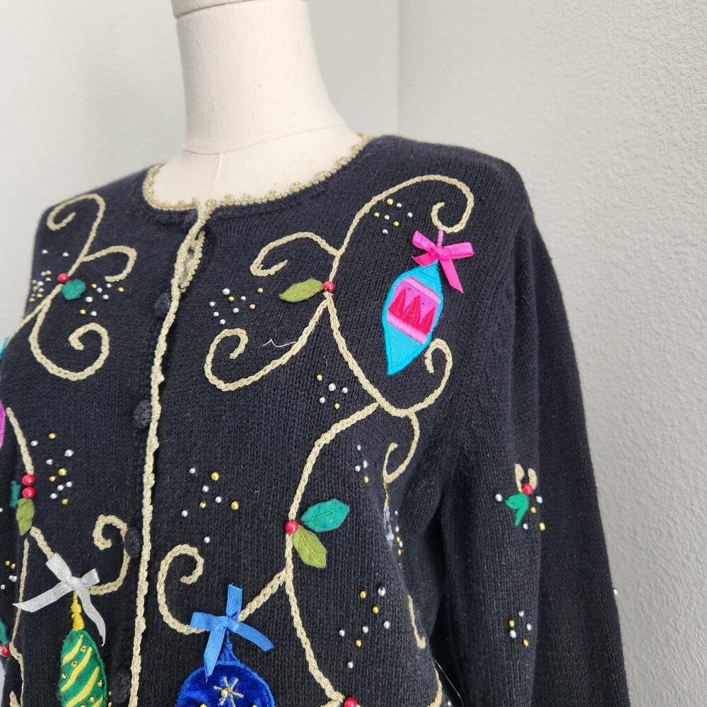 Vintage Studio Joy Black Holiday Christmas Knit Cardigan Sweater Ornaments S - Picture 3 of 10